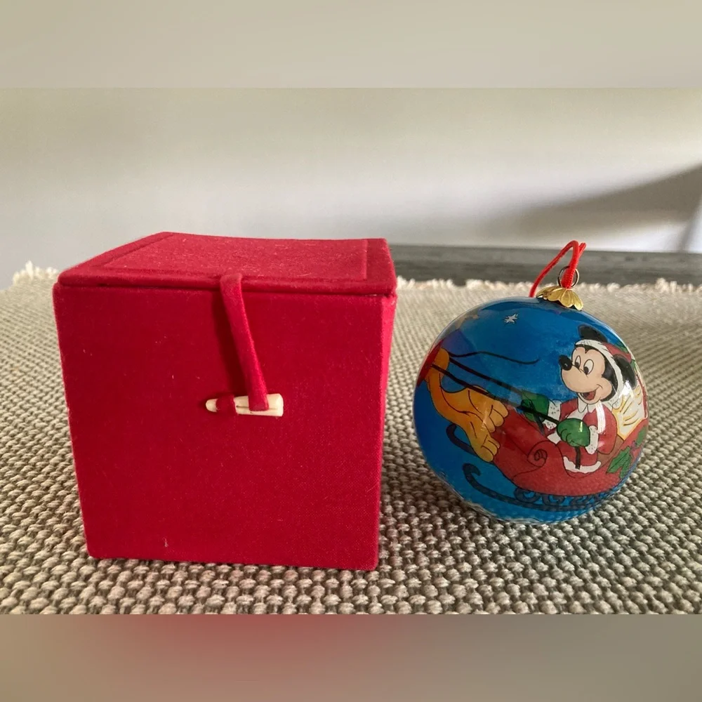 Vintage Disney Park hand blown/hand painted glass Mickey ornament.